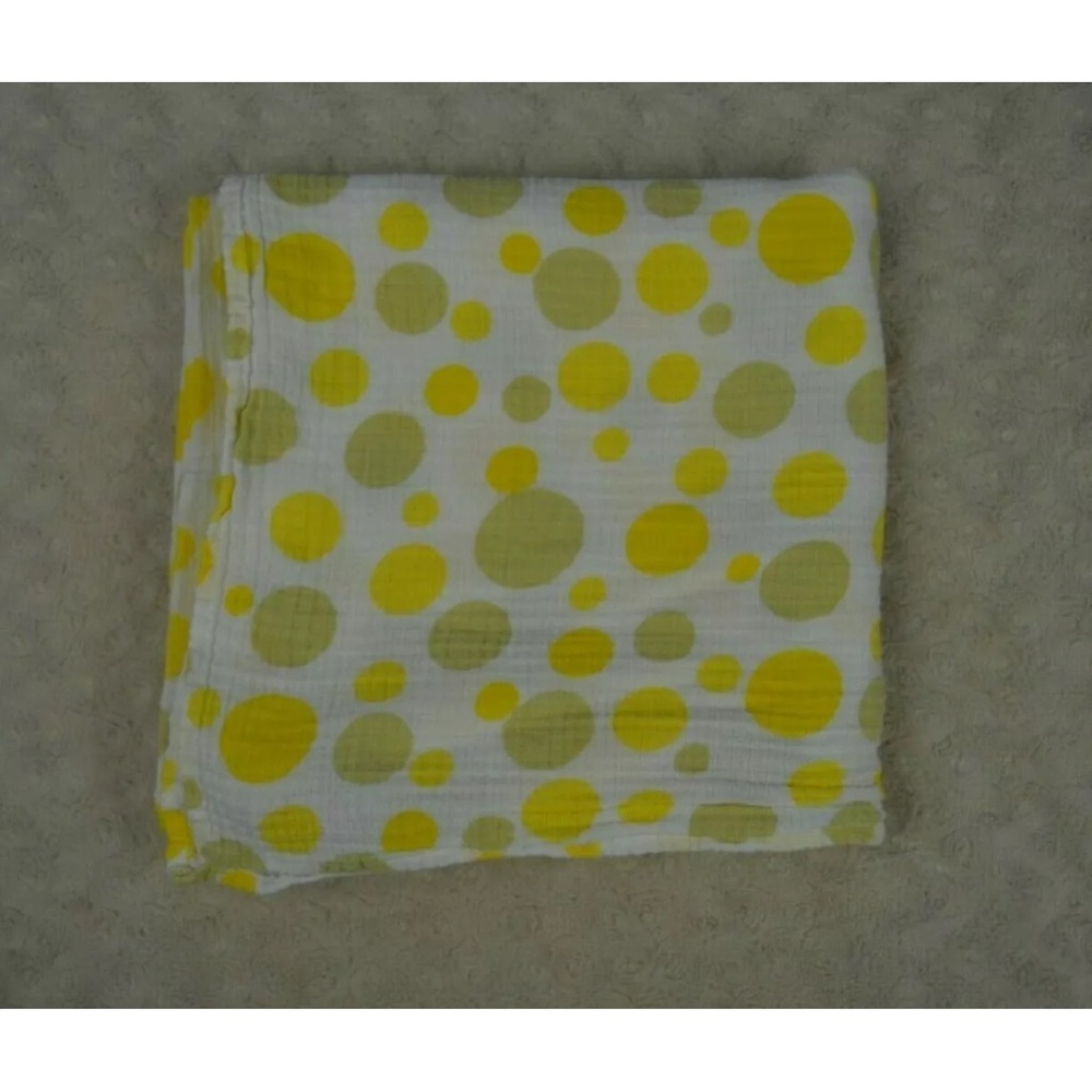 Miracle Ware Polka Dot Baby Swaddle Blanket Yellow White Muslin Circles Spots
